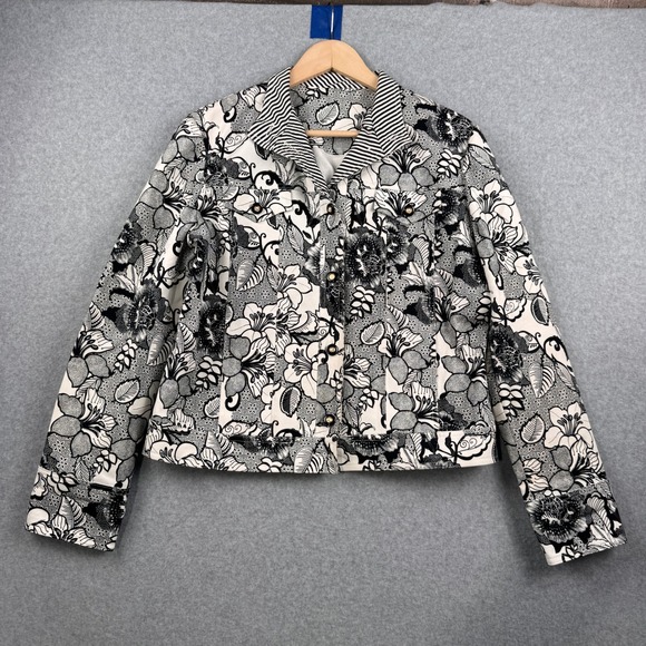 St. John Sport Jackets & Blazers - St John Sport Jacket Womens‎ Medium Black White Floral Button Up Cotton Stretch